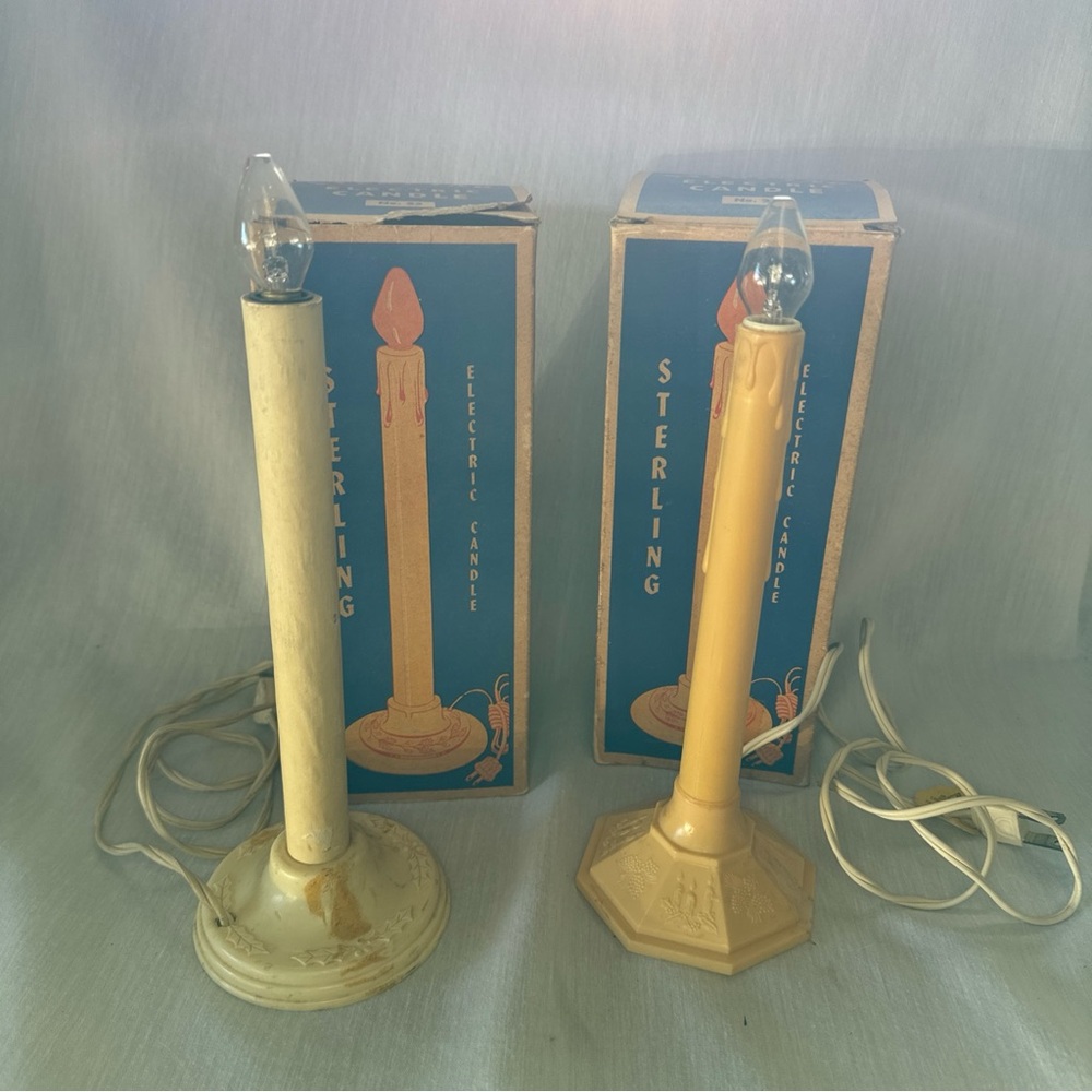 2 Vintage Sterling Electric Christmas Candles Original Boxes Works